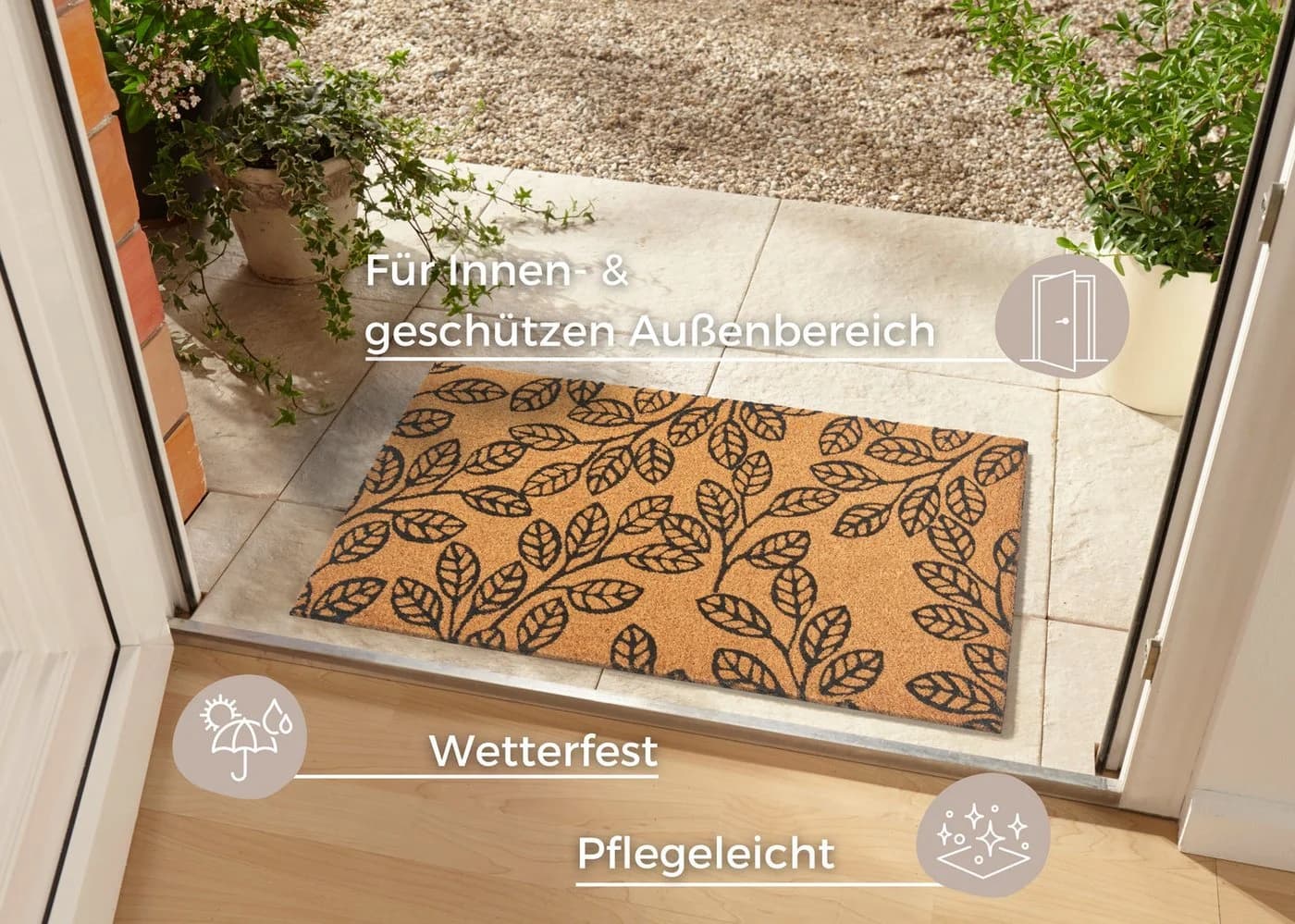 HANSE HOME Fußmatte Leafs Braun Kokos Rutschfest