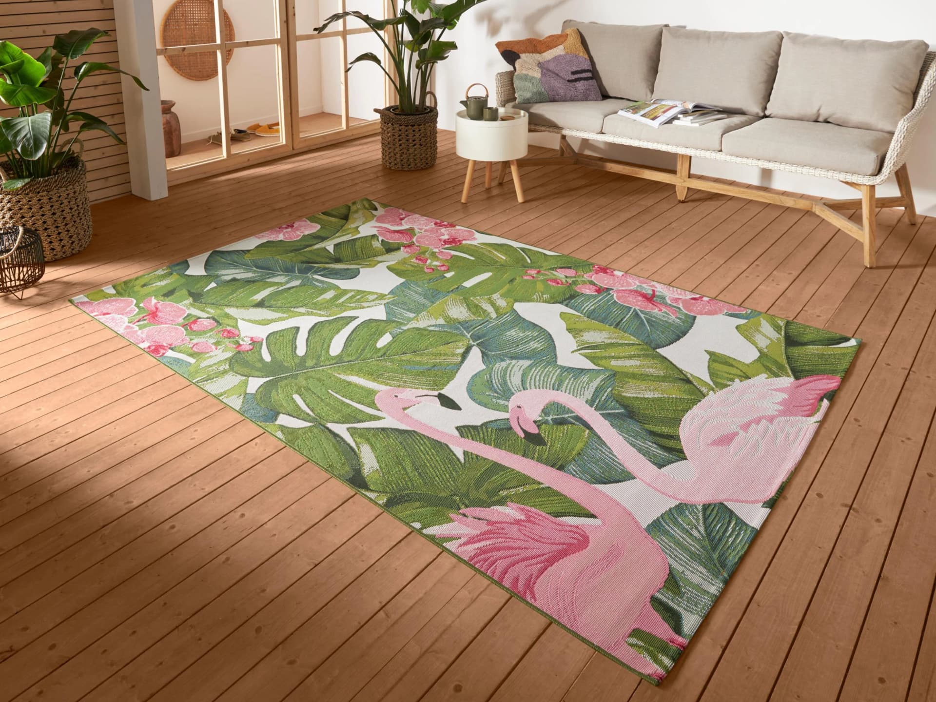 HANSE HOME Outdoorteppich Tropical Flamingo Bunt Florales Design