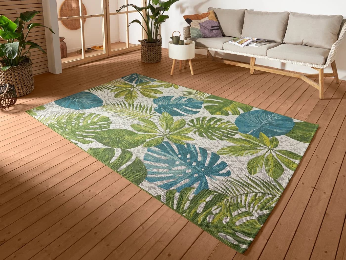 Outdoorteppich Tropical Leaves Türkis/Grün Floral Palme - Bild 2