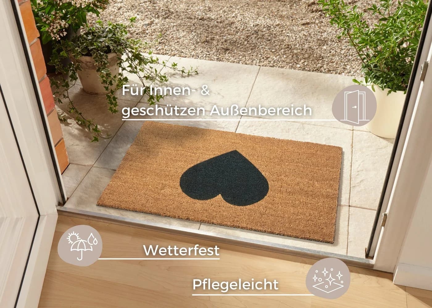 HANSE HOME Fußmatte Mix Mats Kokos Heart Braun-Schwarz Rutschfest
