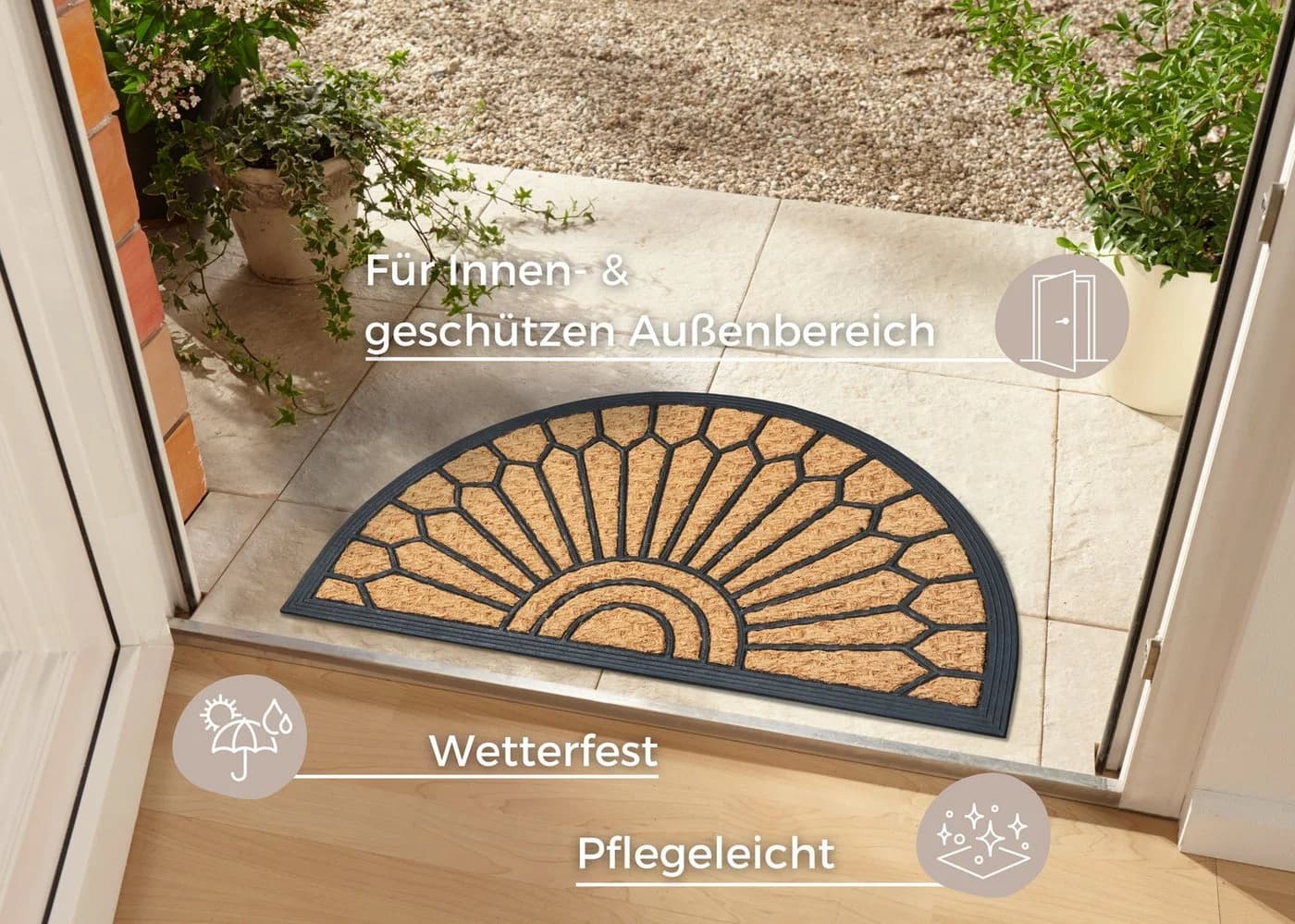 Hanse Home Fußmatte Mix Mats Gummi-Kokos Halbrund Geometric Ornament