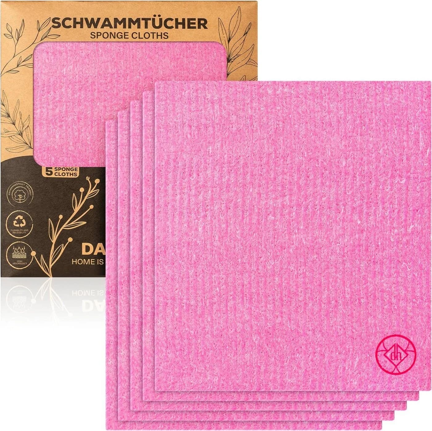 DANIHOME Schwammtuch EcoClean 5er-Set Rosa Zellstoff Baumwolle - Bild 2