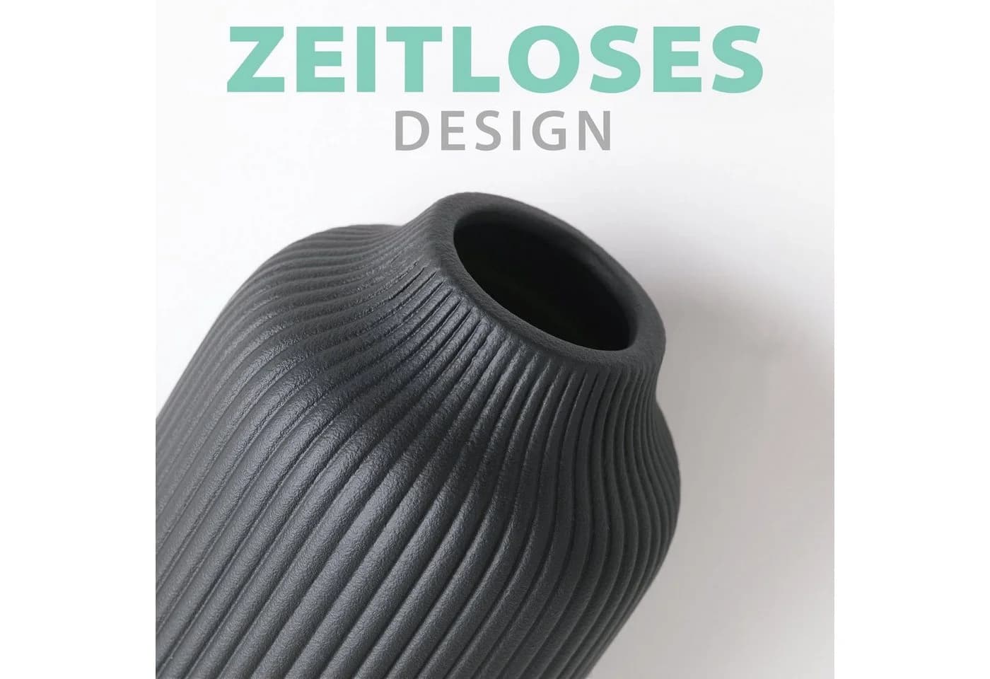 flature Tischvase Keramik Schwarz mit Rillen - Bild 4
