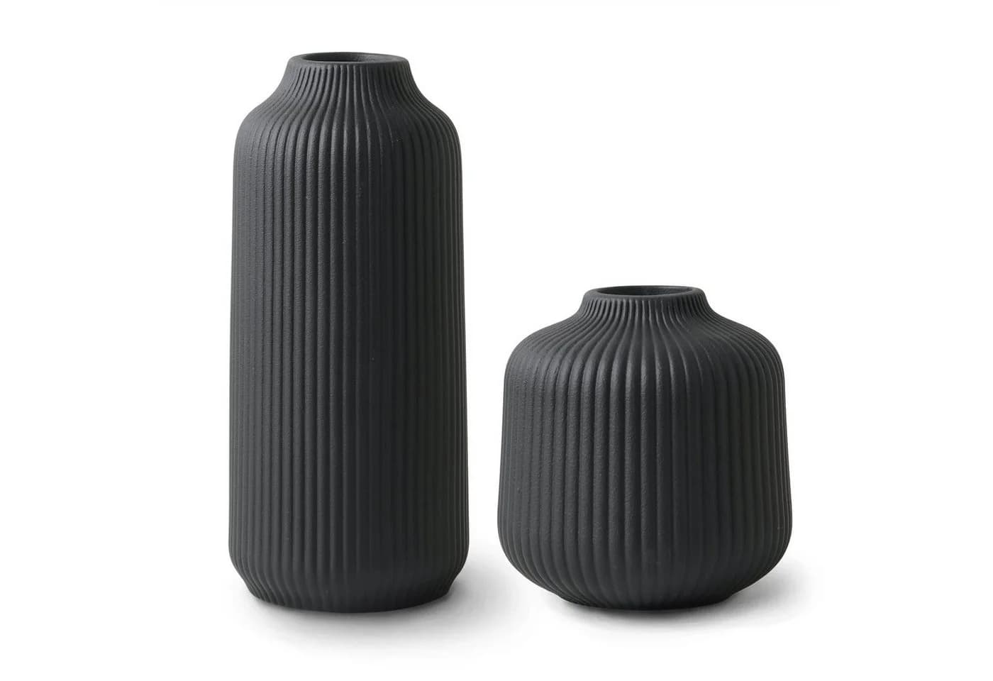 flature Tischvase Keramik 2er-Set Schwarz mit Rillen - Bild 2