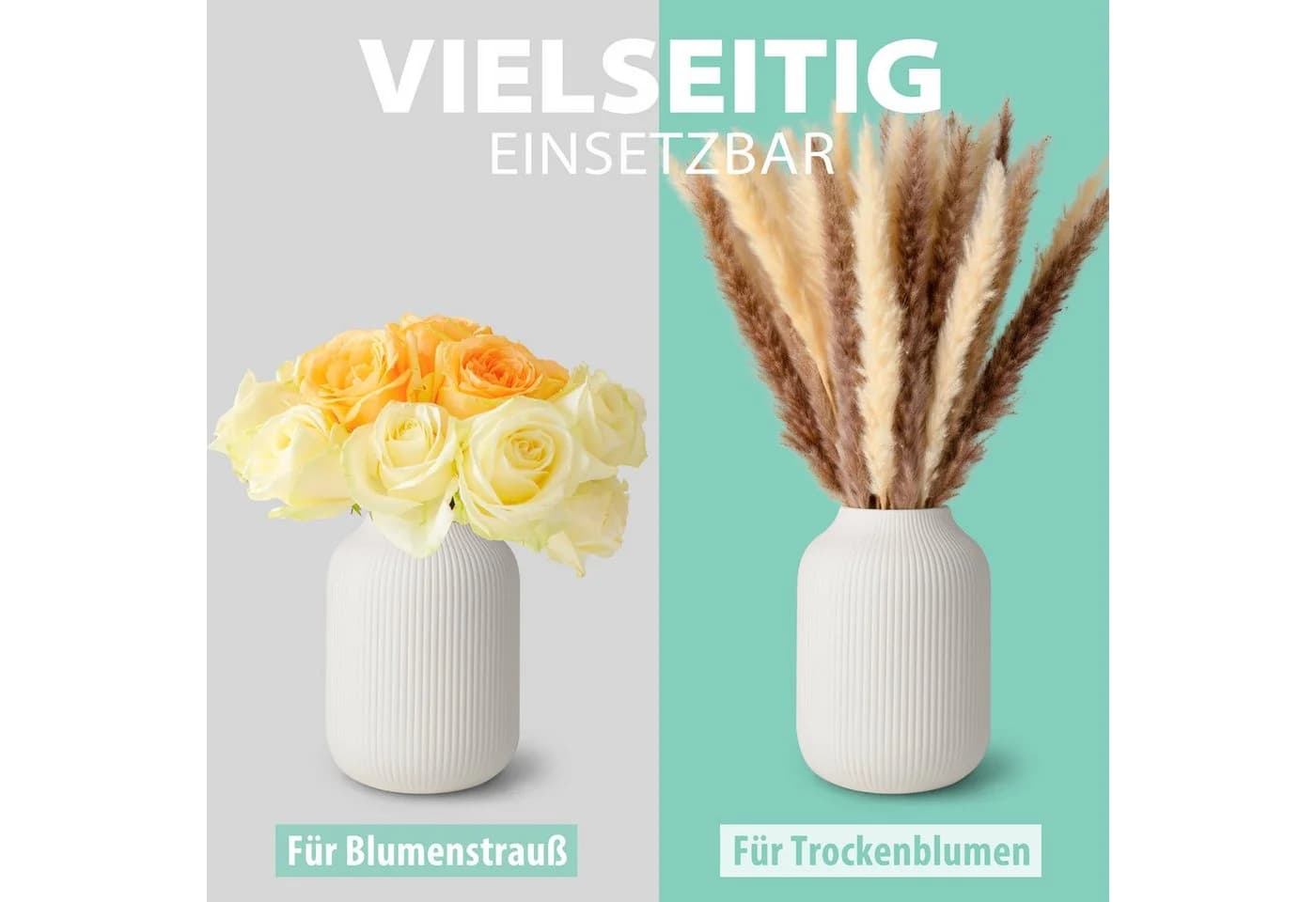 flature Dekovase mit Rillen Weiß Keramik Matt
