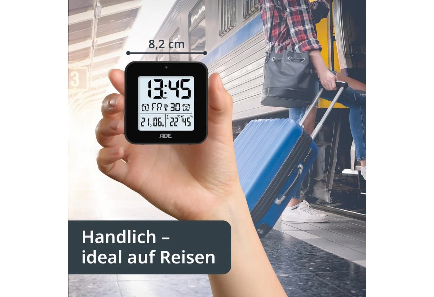 ADE Funkwecker Digital Schwarz mit Temperaturanzeige und LCD - Bild 3
