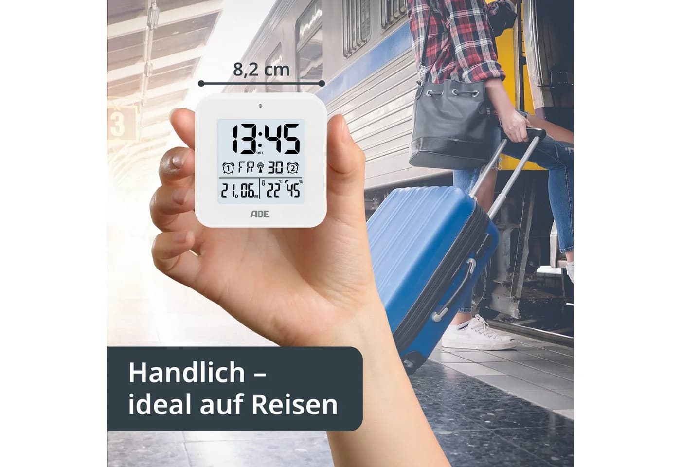 ADE Funkwecker Digital Weiß mit Temperatur, Luftfeuchtigkeit & 2 Weckzeiten - Bild 3