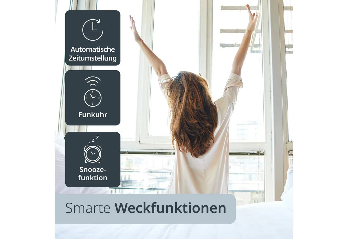 ADE Funkwecker Digital Weiß mit Temperatur, Luftfeuchtigkeit & 2 Weckzeiten - Bild 4