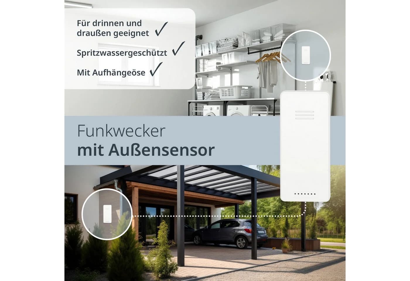 ADE Projektionswecker Funk Schwarz mit Außensensor und 2 Weckzeiten - Bild 3