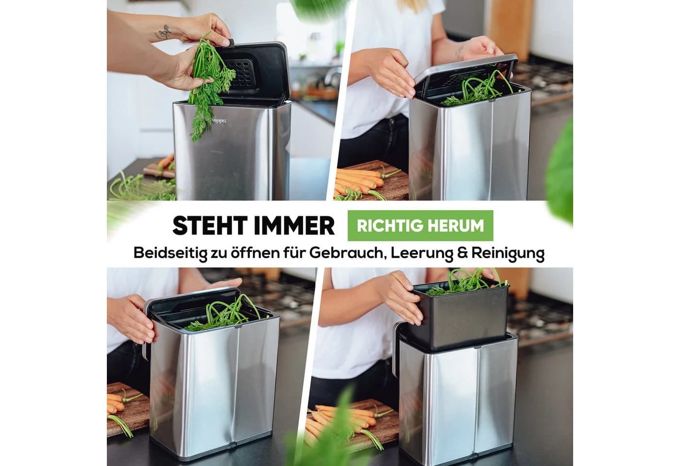 equipps Biomülleimer mit Geruchsfilter 6L Edelstahl