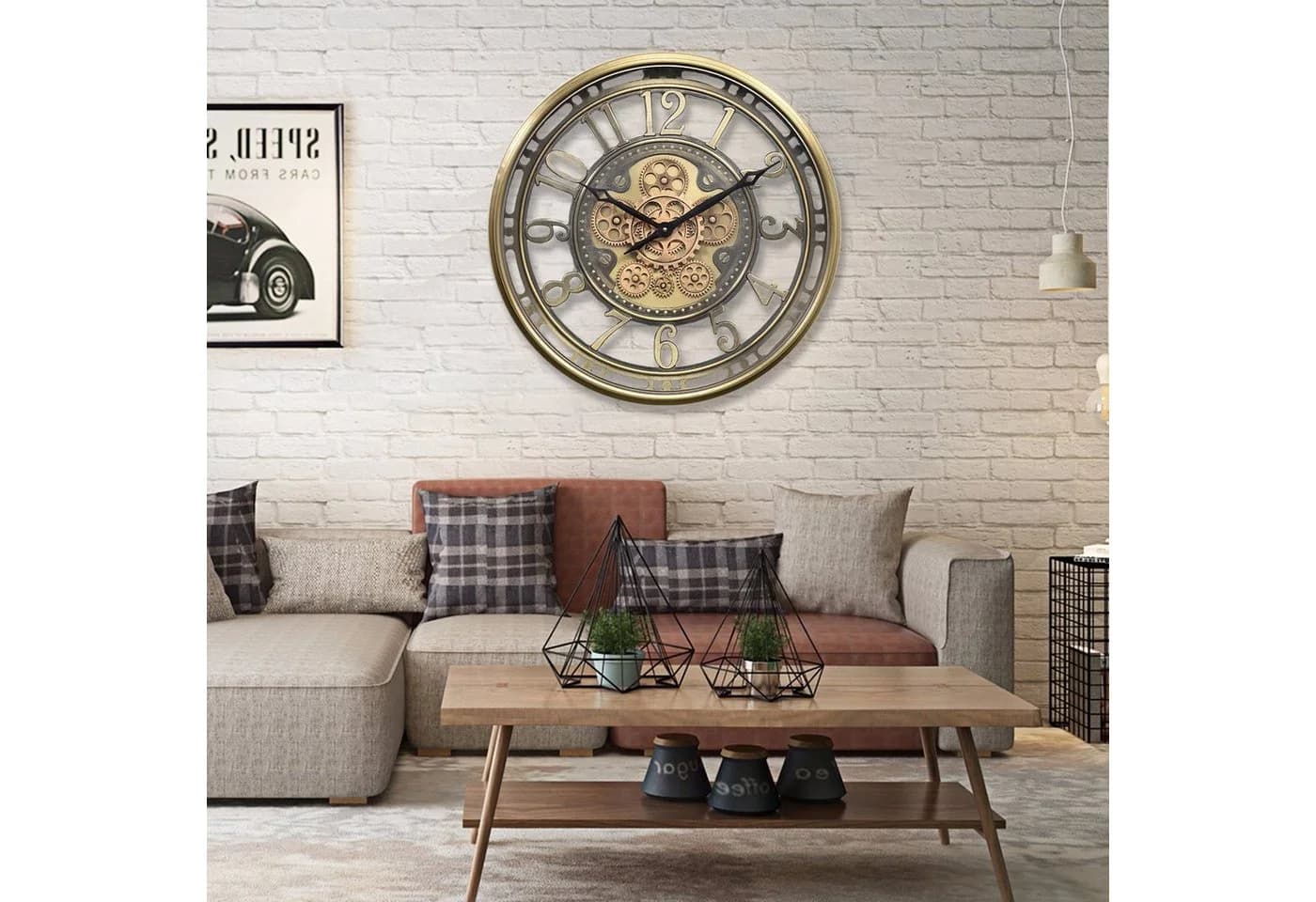 Samilito Wanduhr mit echtem Bewegungsgetriebe Zahnrädern in Gold - Bild 4