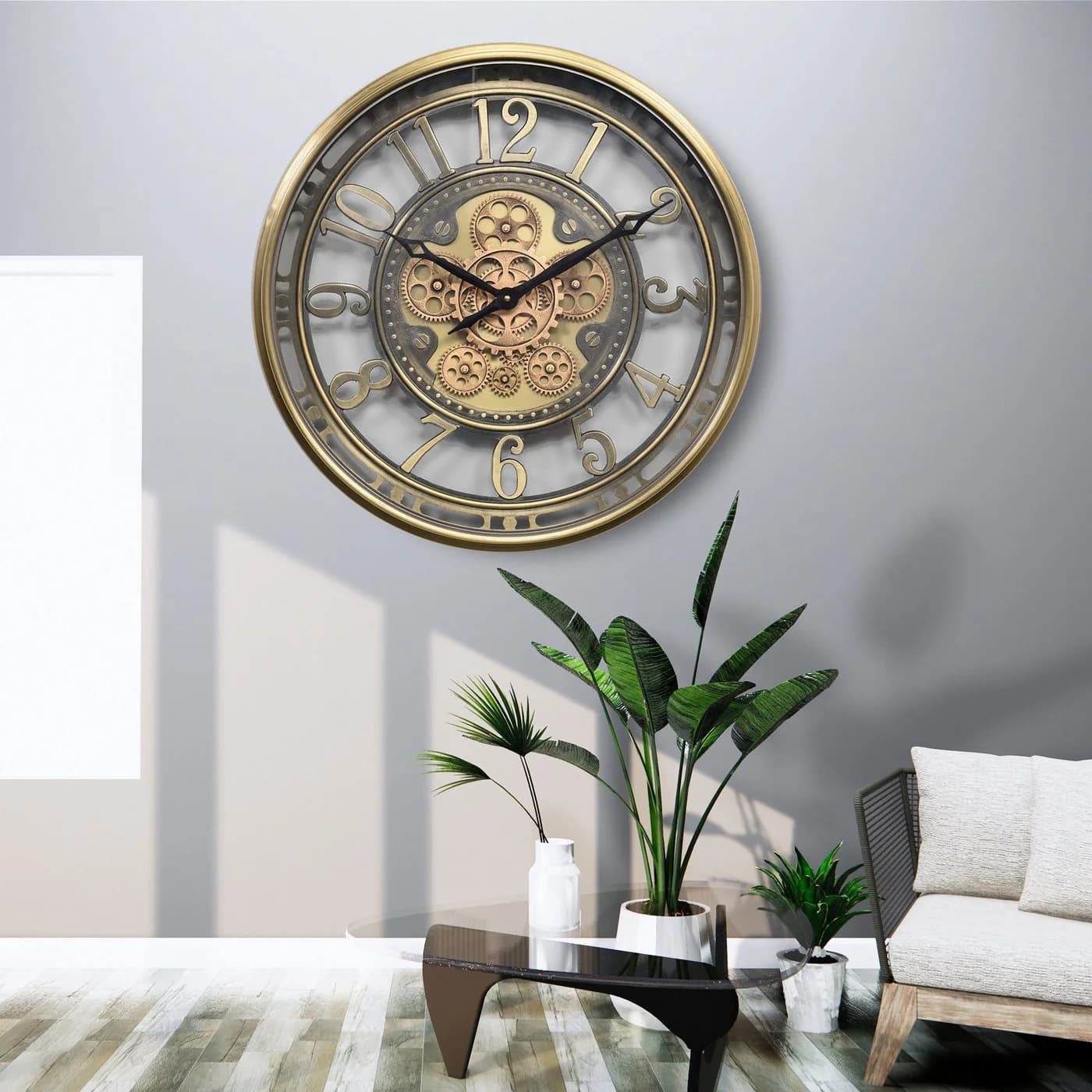 Samilito Wanduhr mit echtem Bewegungsgetriebe Zahnrädern in Gold - Bild 5
