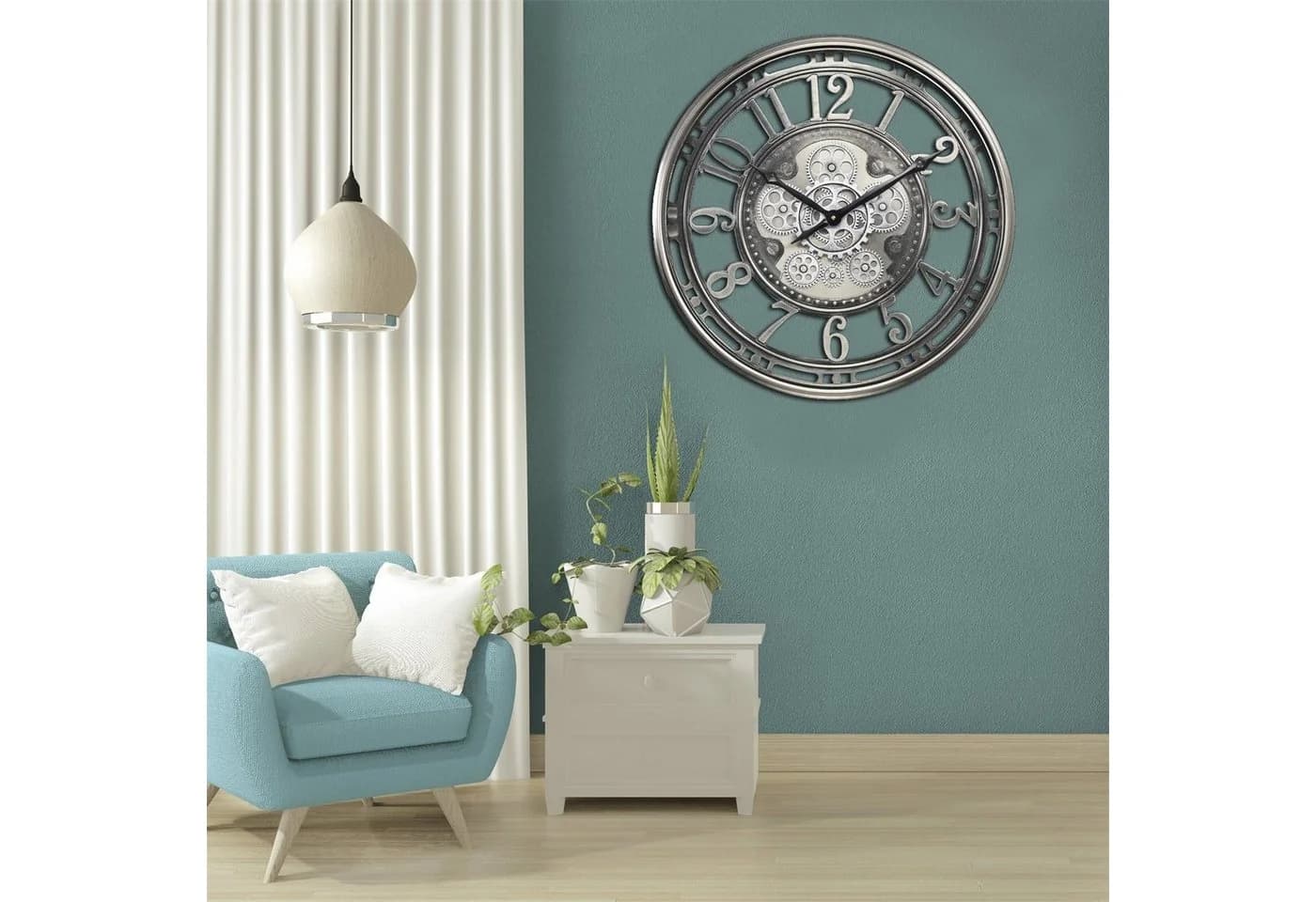 Samilito Wanduhr Silber mit echtem Bewegungsgetriebe - Bild 3