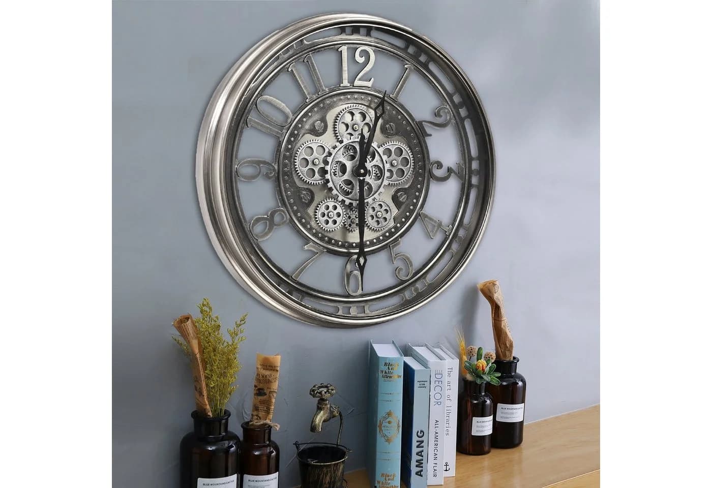 Samilito Wanduhr Silber mit echtem Bewegungsgetriebe - Bild 5