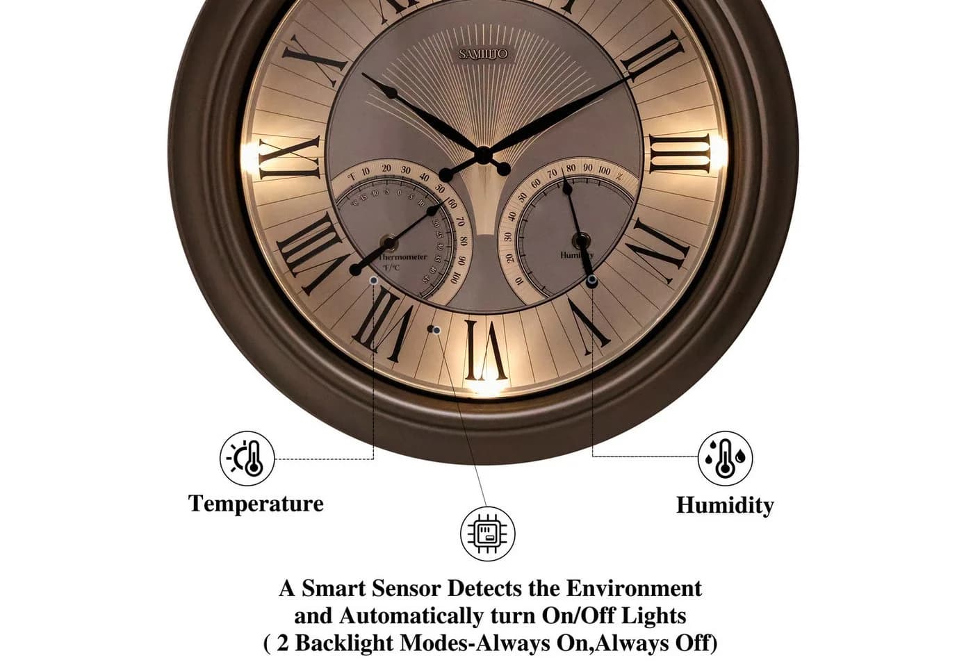 Samilito Beleuchtete Wanduhr Wetterfest Silber mit Sensor - Bild 3