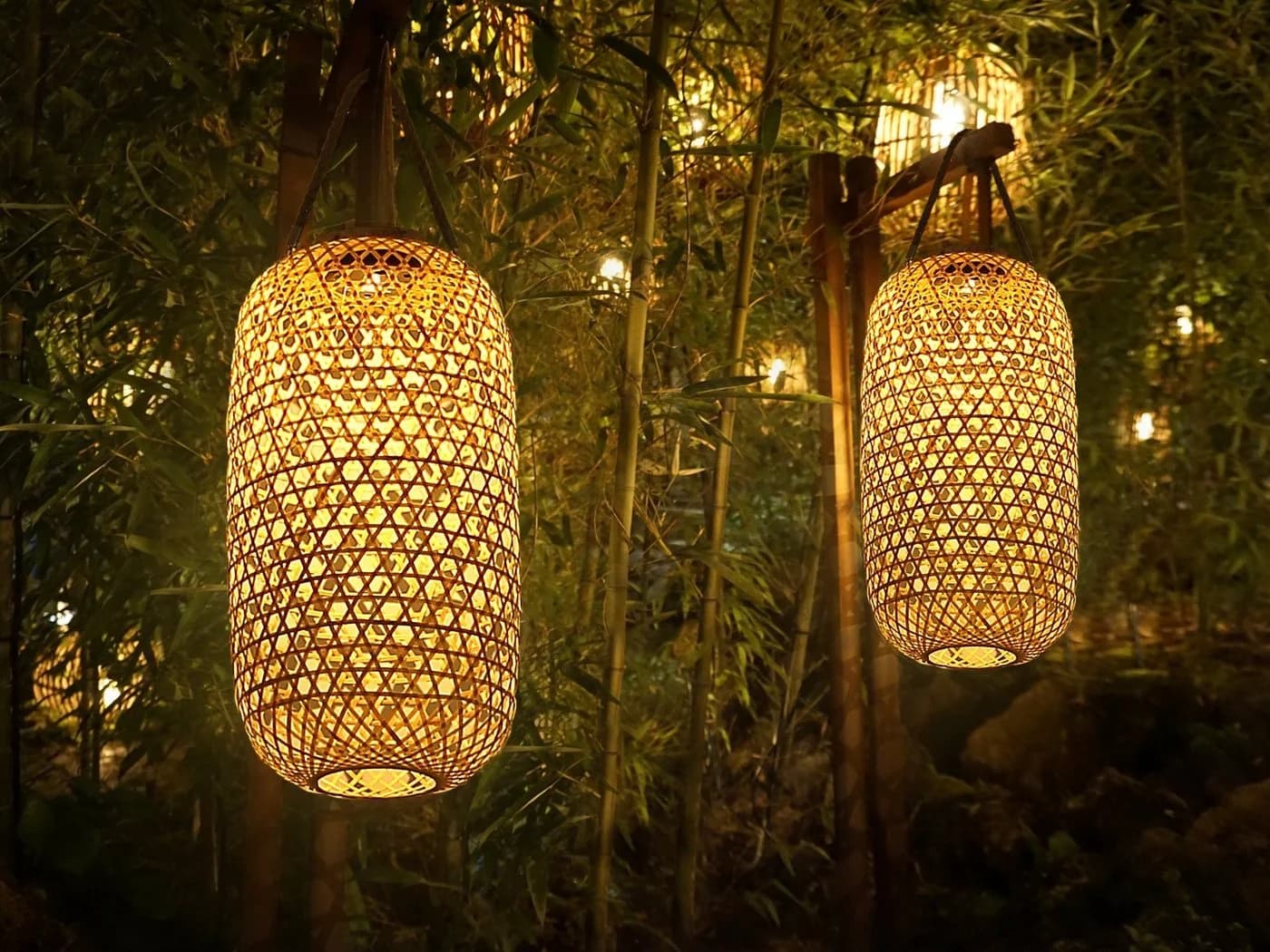 GLOBO LIGHTING 2x Solar-Laterne Bambus Hängeleuchte warmweiß