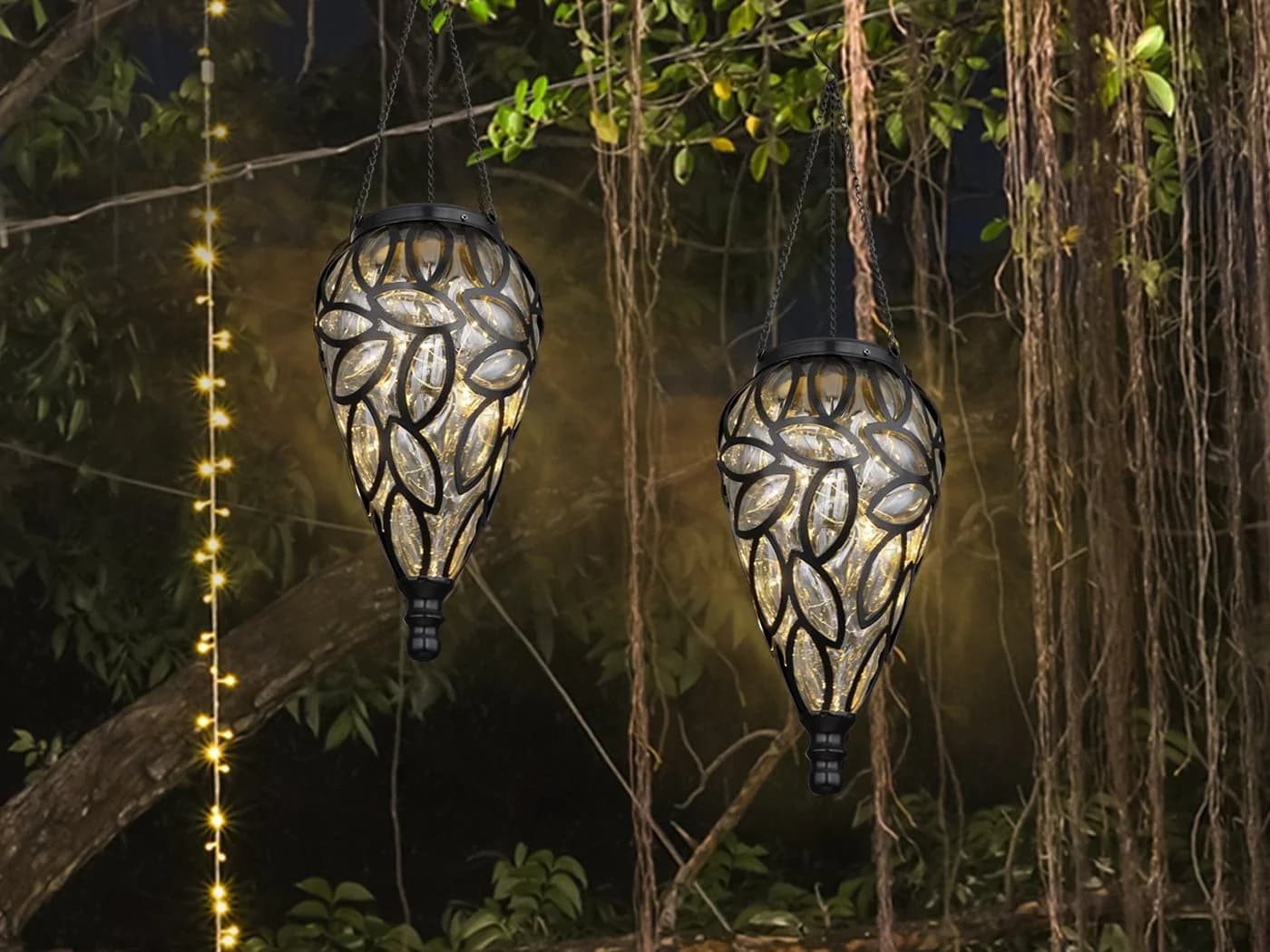 GLOBO LIGHTING LED Solarleuchte 2er Set Warmweiß Hängeleuchte Outdoor