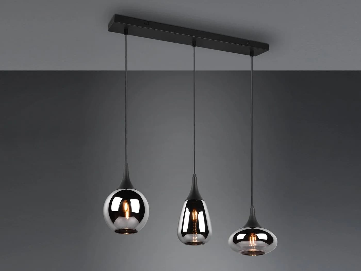 TRIO Leuchten LED Pendelleuchte 3-flammig Schwarz Rauchglas mit Switch Dimmer - Bild 3