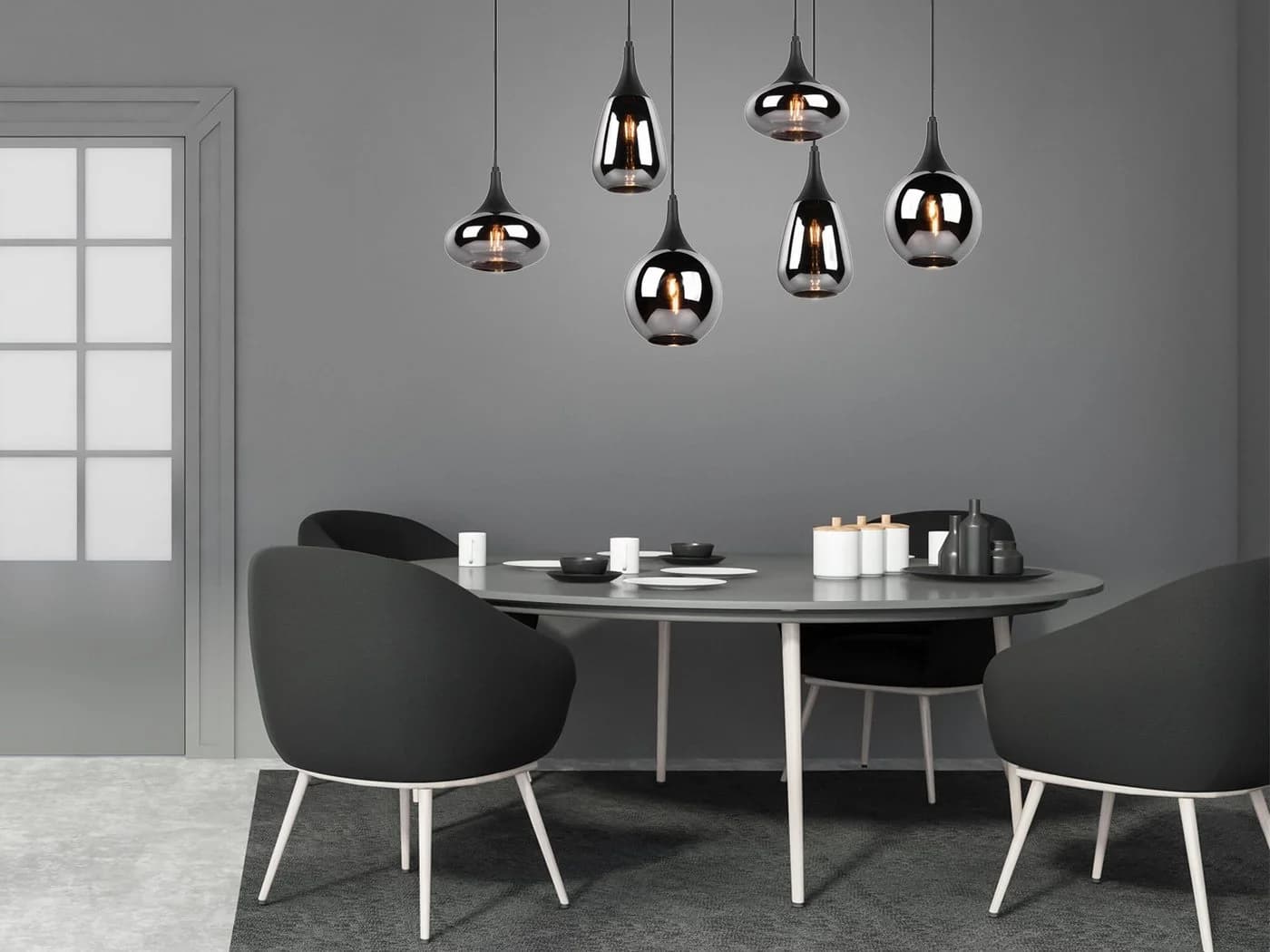 TRIO Leuchten 6-flammige LED Pendelleuchte Schwarz/Glas mit Dimmfunktion