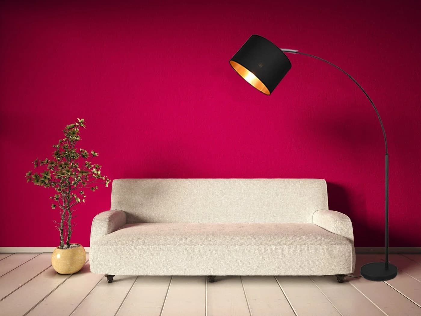 Reality Leuchten LED Bogenlampe Schwarz Gold Dimmbar Stehlampe