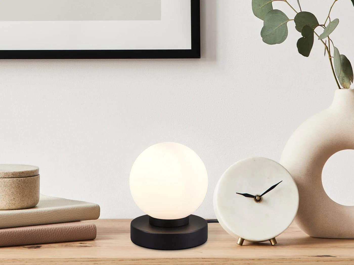 Reality Leuchten LED Nachttischlampe Touch Dimmbar Glas Kugel Weiß Schwarz - Bild 5