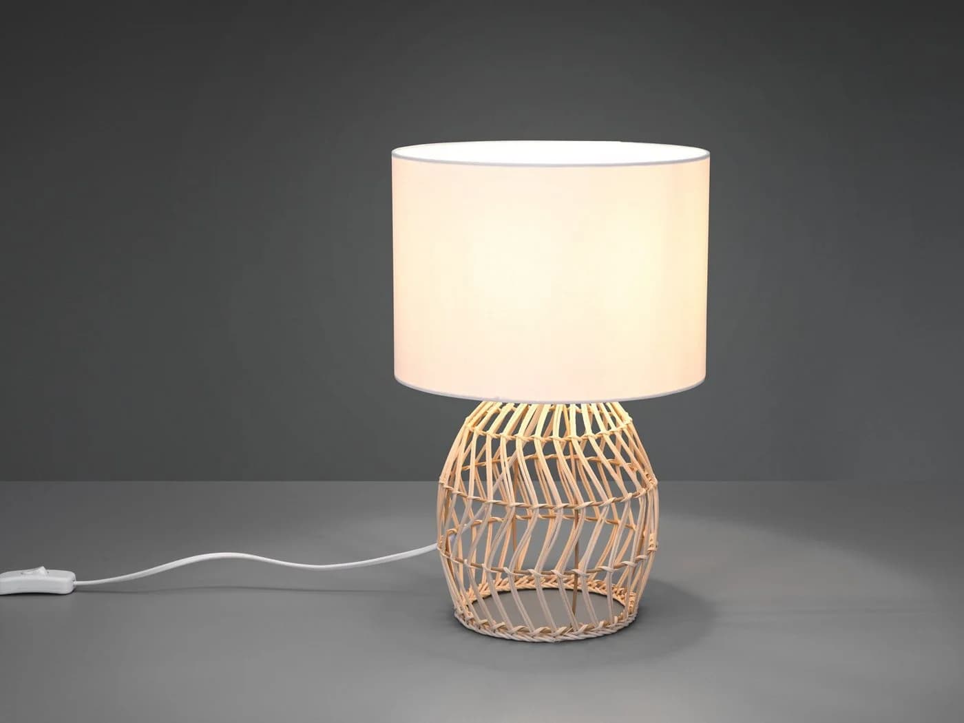 Reality Leuchten LED Nachttischlampe Boho Rattan Weiß Dimmbar - Bild 4