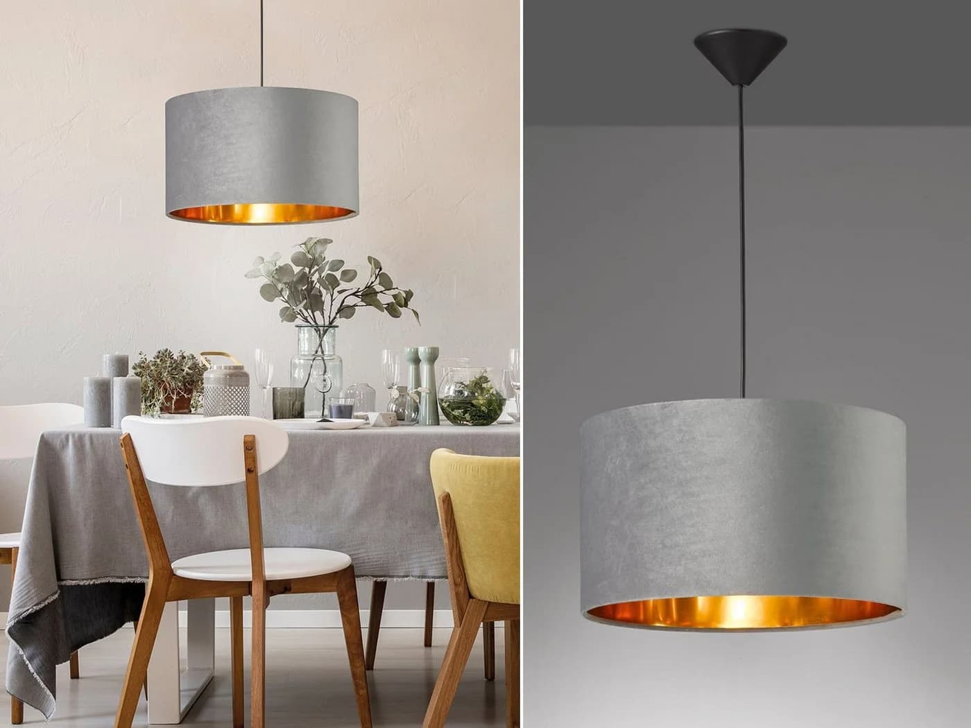 FISCHER & HONSEL LED Pendelleuchte Grau Gold Dimmbar Samt