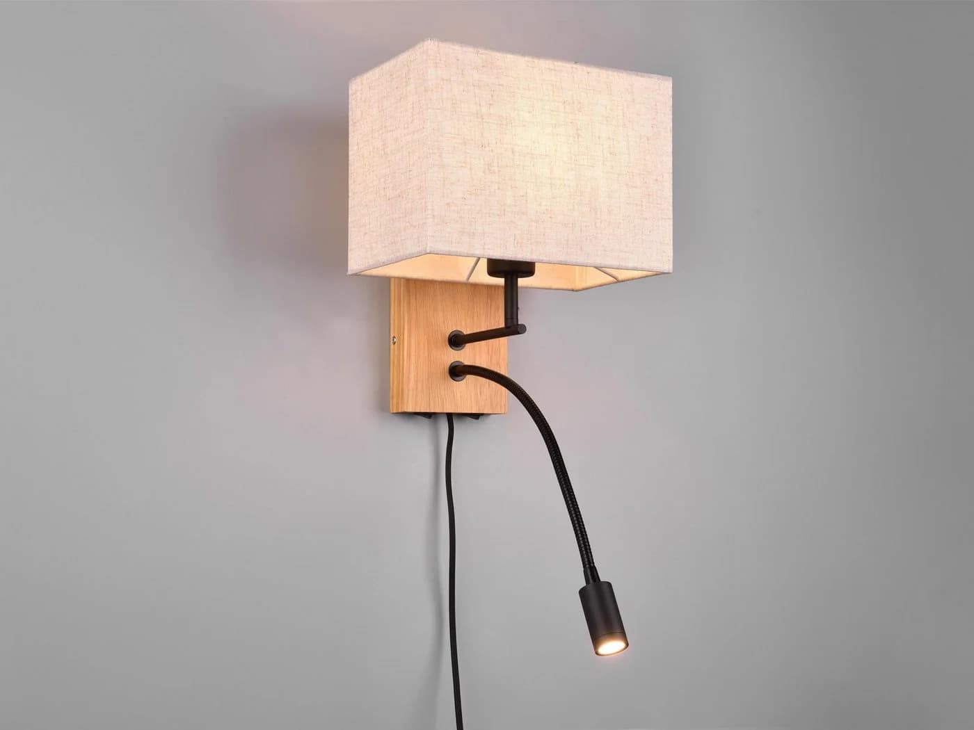 TRIO Leuchten LED Wandleuchte mit Lesearm Holz Beige - Bild 3