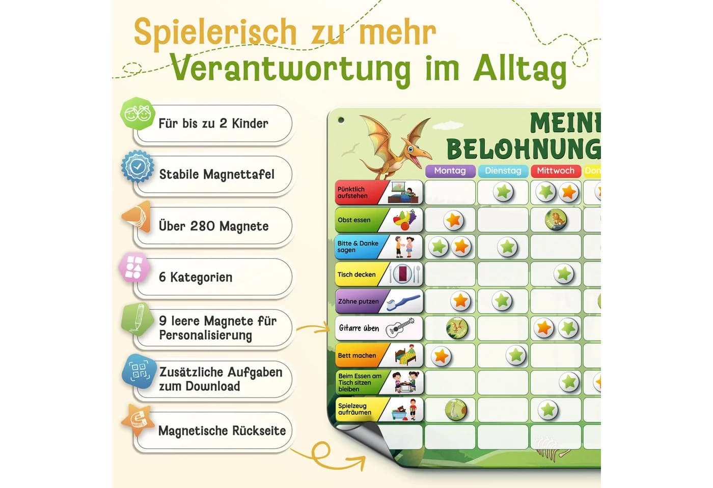 Likarto Belohnungstafel Kinder Montessori Aufgabenplaner Magnettafel Grün