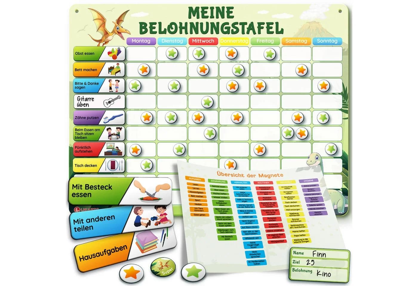 Likarto Belohnungstafel Kinder Montessori Aufgabenplaner Magnettafel Grün - Bild 2