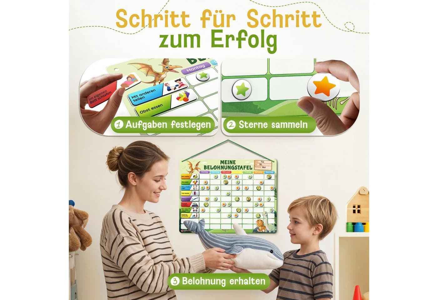 Likarto Belohnungstafel Kinder Montessori Aufgabenplaner Magnettafel Grün - Bild 5