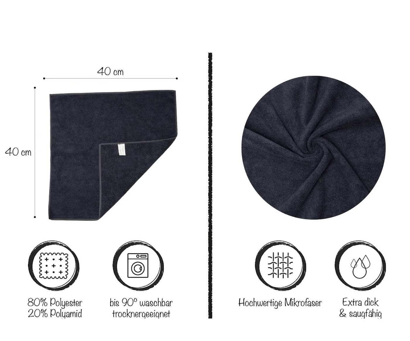 Hometex Premium Textiles Geschirrtuch Mikrofaser Putztuch 40 x 40 cm, 10er Set Schwarz
