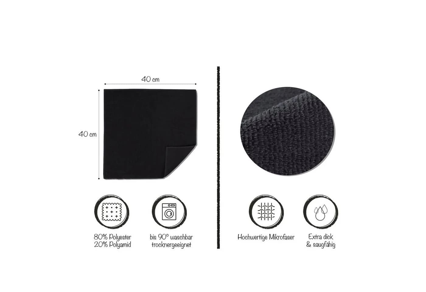 Hometex Premium Textiles Geschirrtuch Mikrofaser Putztuch 40 x 40 cm, 10er Set Schwarz - Bild 3