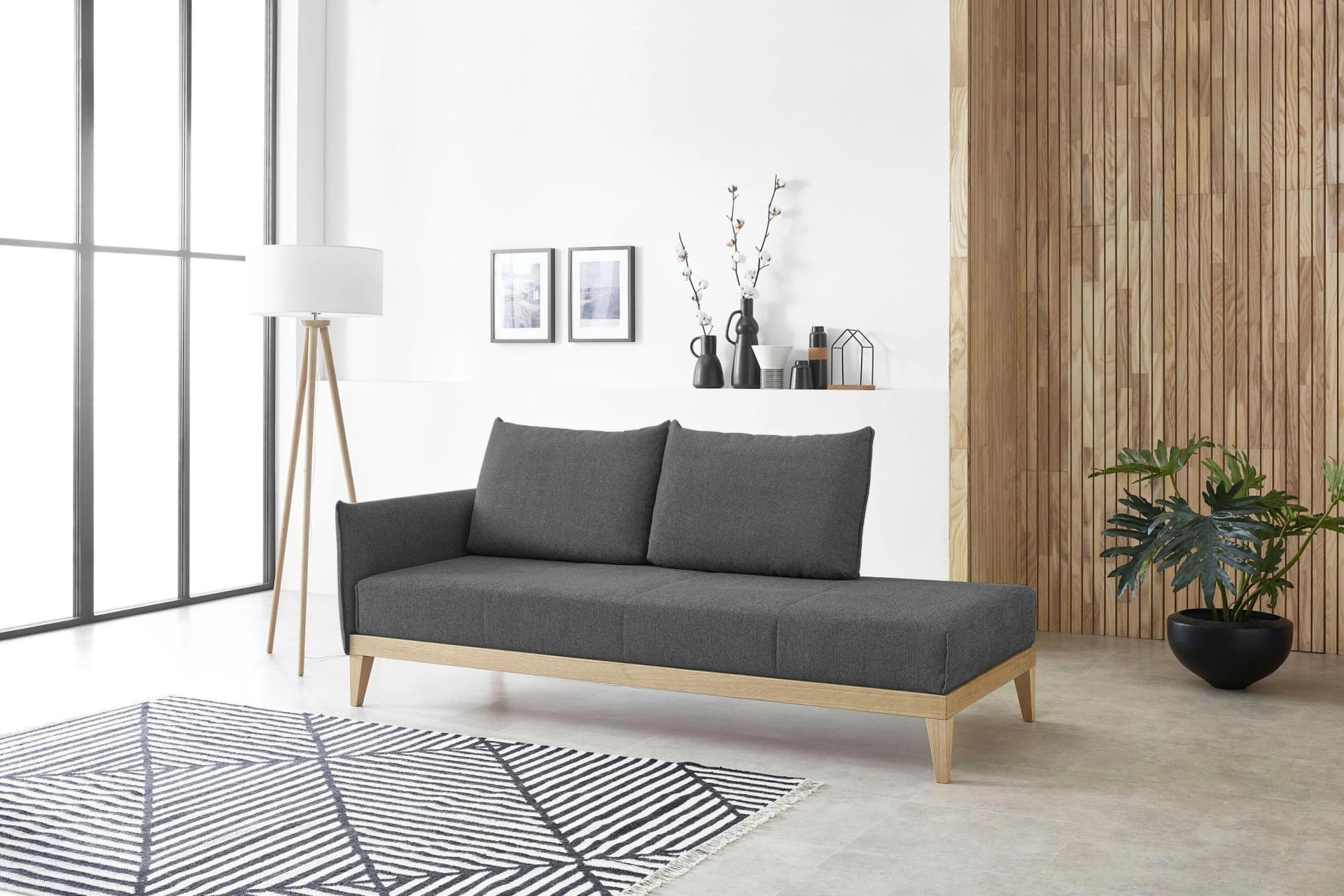BALI Chaiselongue Lykke Grau Chenille Recamiere