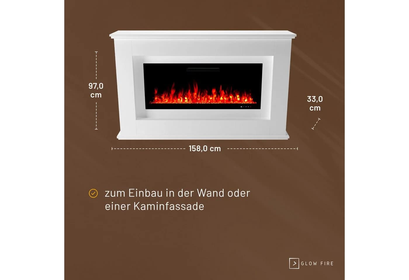 GLOW FIRE Elektrokamin RHEA LED Kamin mit Heizung, Weiß - Bild 4
