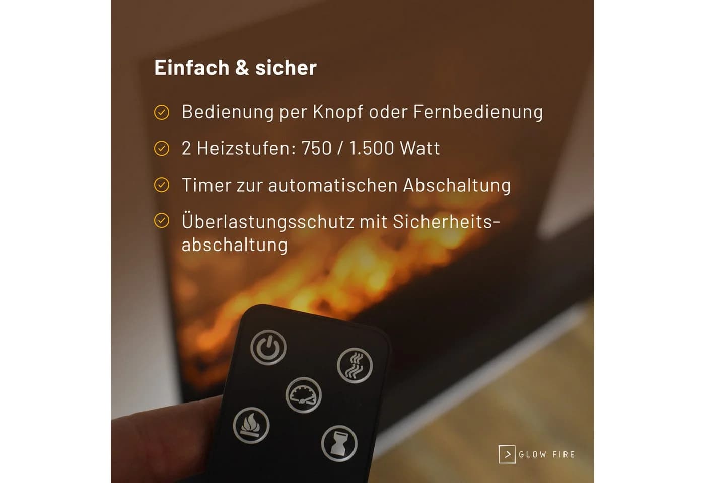 GLOW FIRE Elektrokamin PANDORA Grau/Weiß mit Heizung & LED-Flammeneffekt - Bild 5