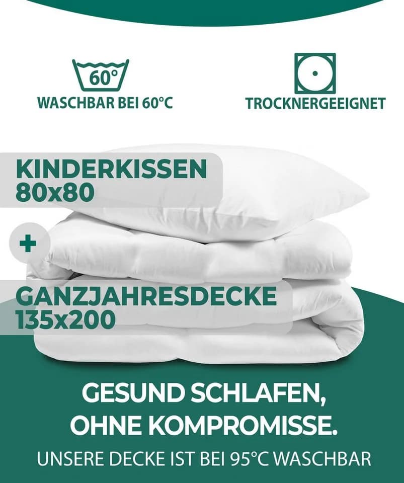 KNERST Kinderbettdecke + Microfaserkissen Set - Allergikerfreundlich & Waschbar