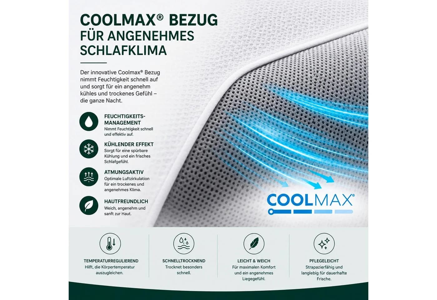 KNERST Nackenstützkissen Orthopädisch Memory Foam mit Carbon COOLMAX Bezug Weiß