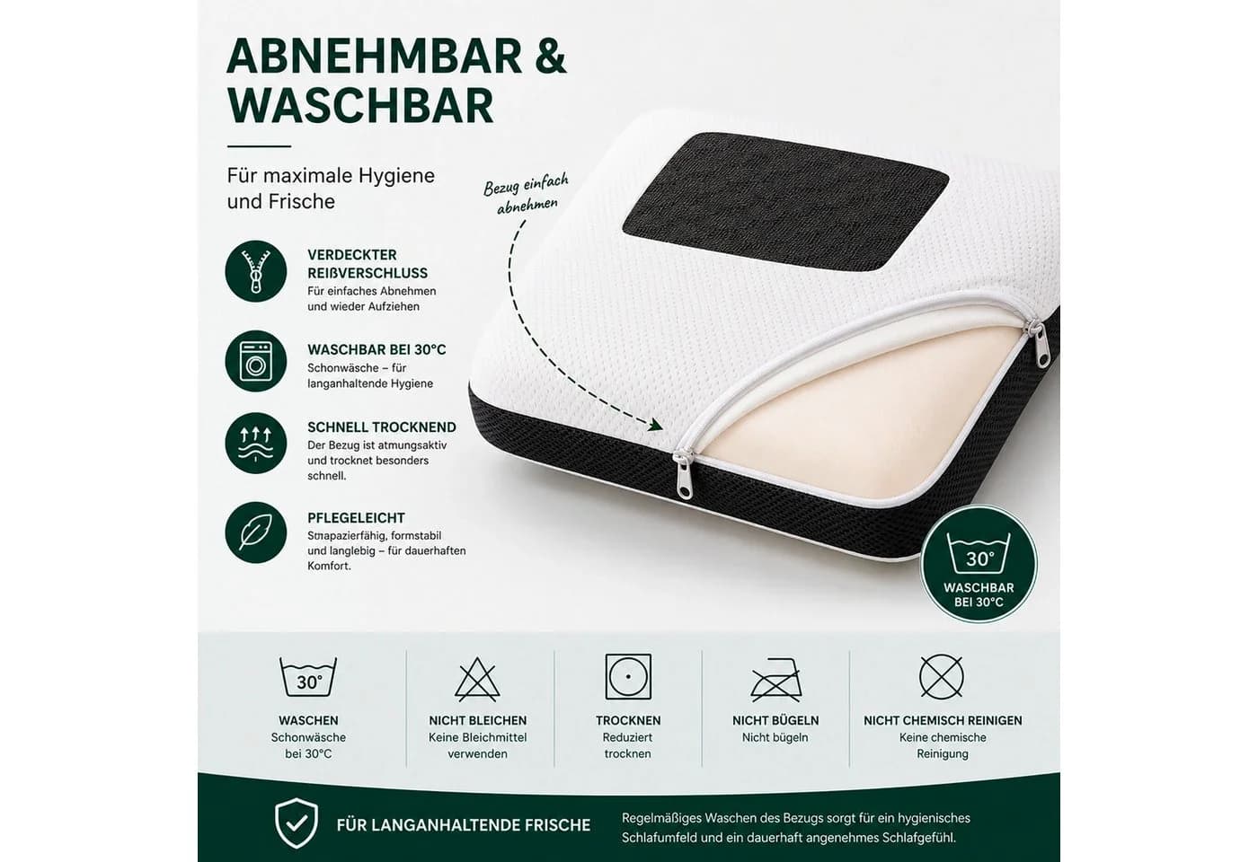 KNERST Nackenstützkissen Orthopädisch Memory Foam mit Carbon COOLMAX Bezug Weiß - Bild 3