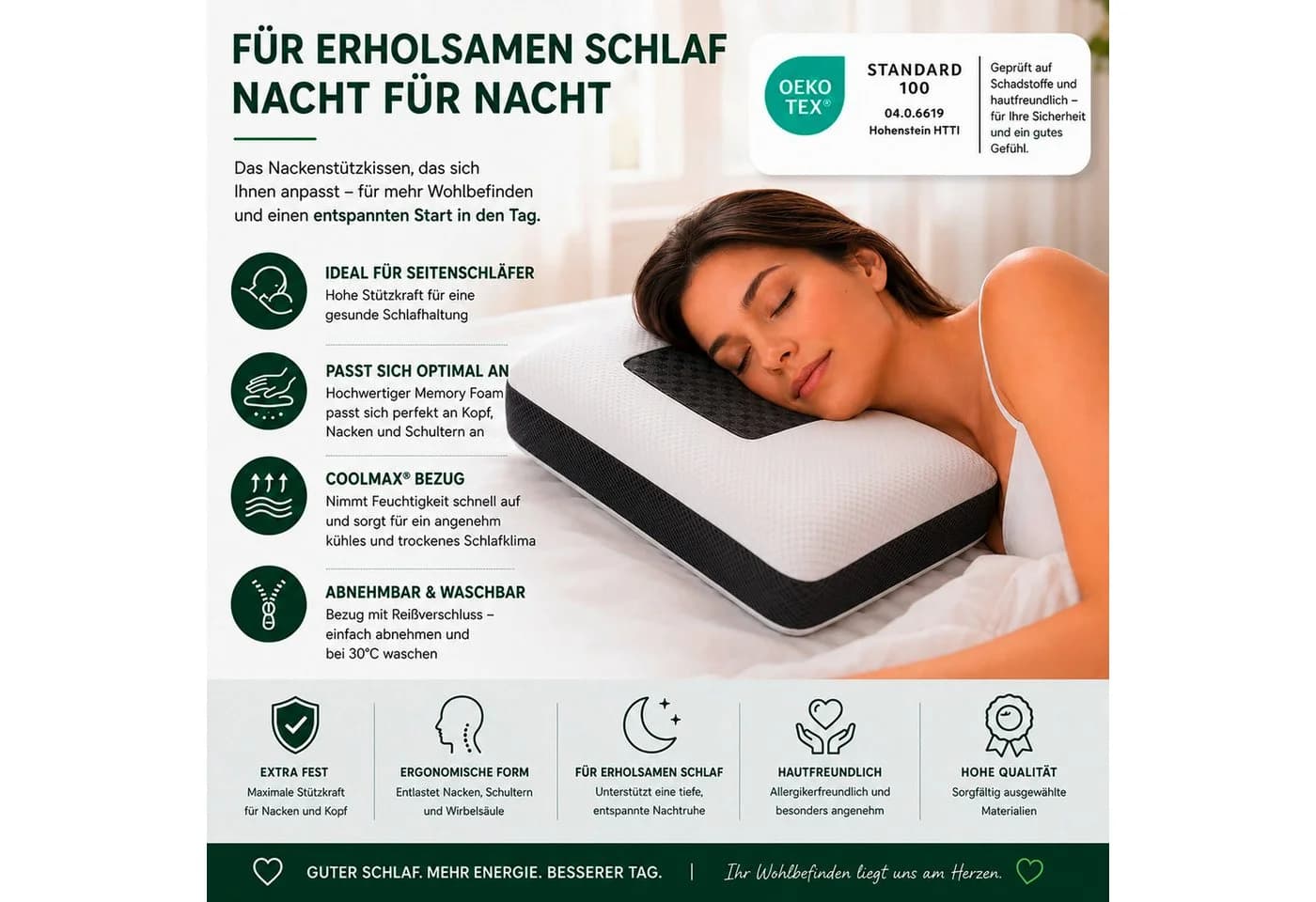 KNERST Nackenstützkissen Orthopädisch Memory Foam mit Carbon COOLMAX Bezug Weiß - Bild 4