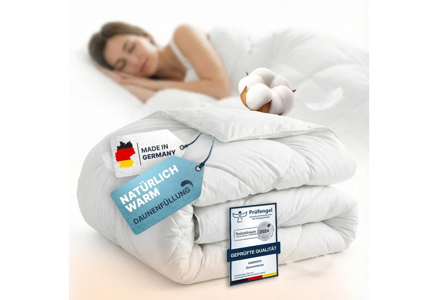 KNERST Federbettdecke Daunen und Federn Bettdecke Baumwollbezug - Bild 2