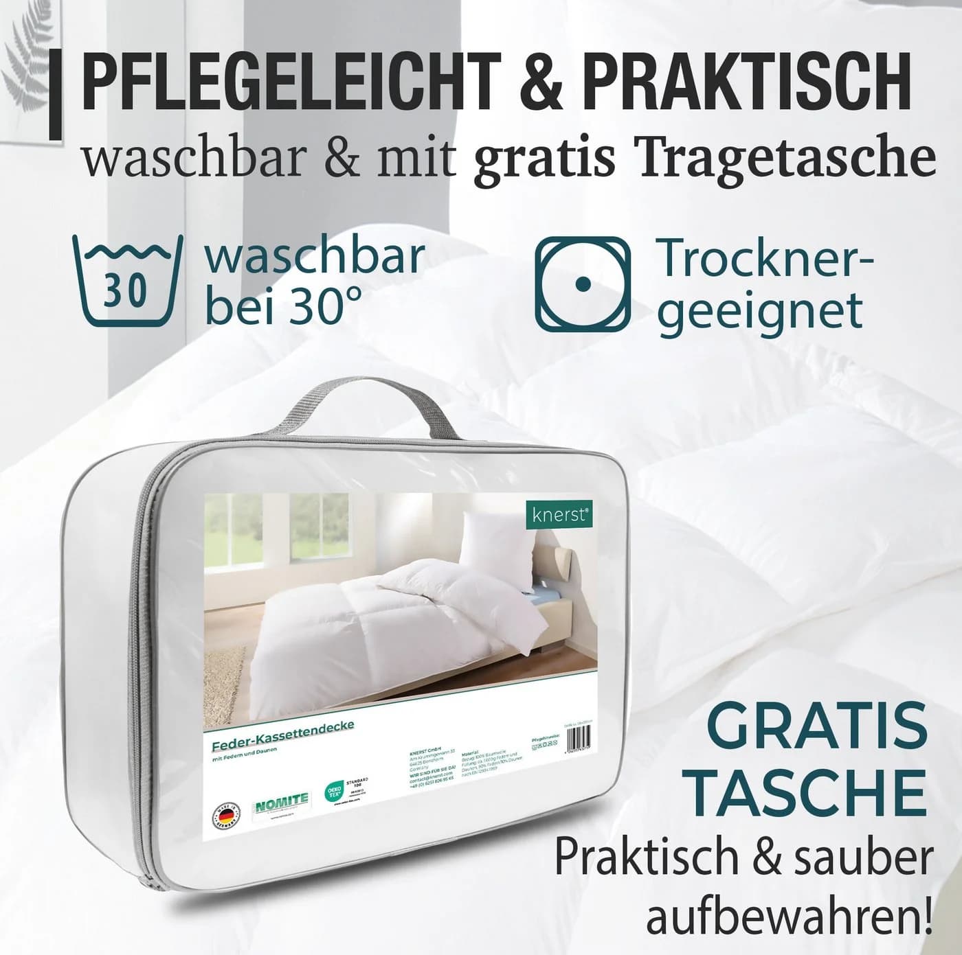 KNERST Federbettdecke Daunen und Federn Bettdecke Baumwollbezug - Bild 5