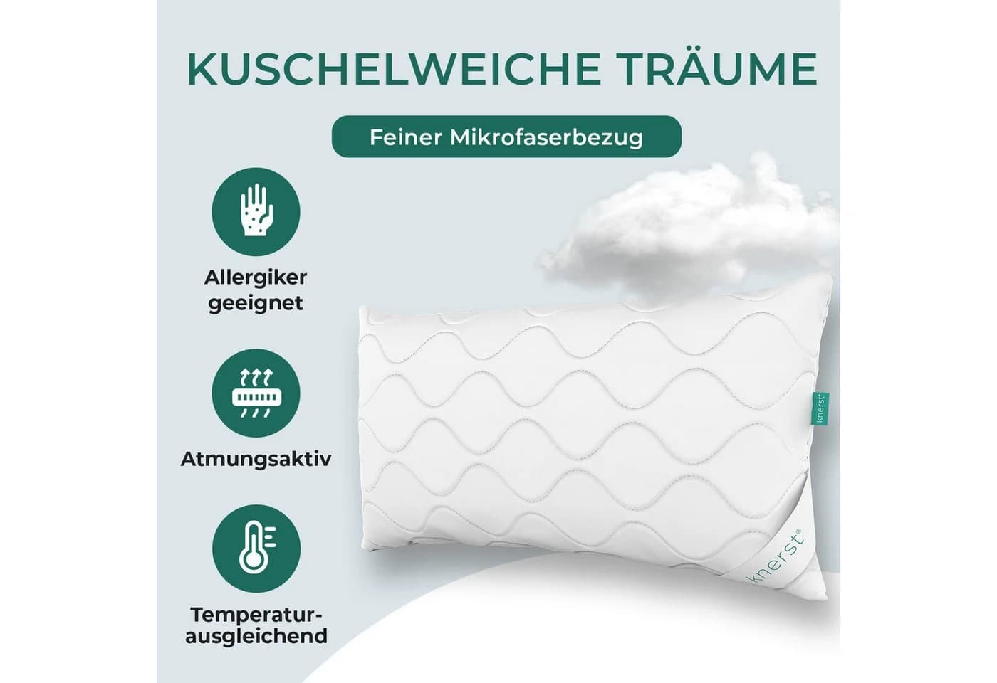 KNERST Kopfkissen Microfaser höhenverstellbar Weiß Allergikerfreundlich - Bild 4