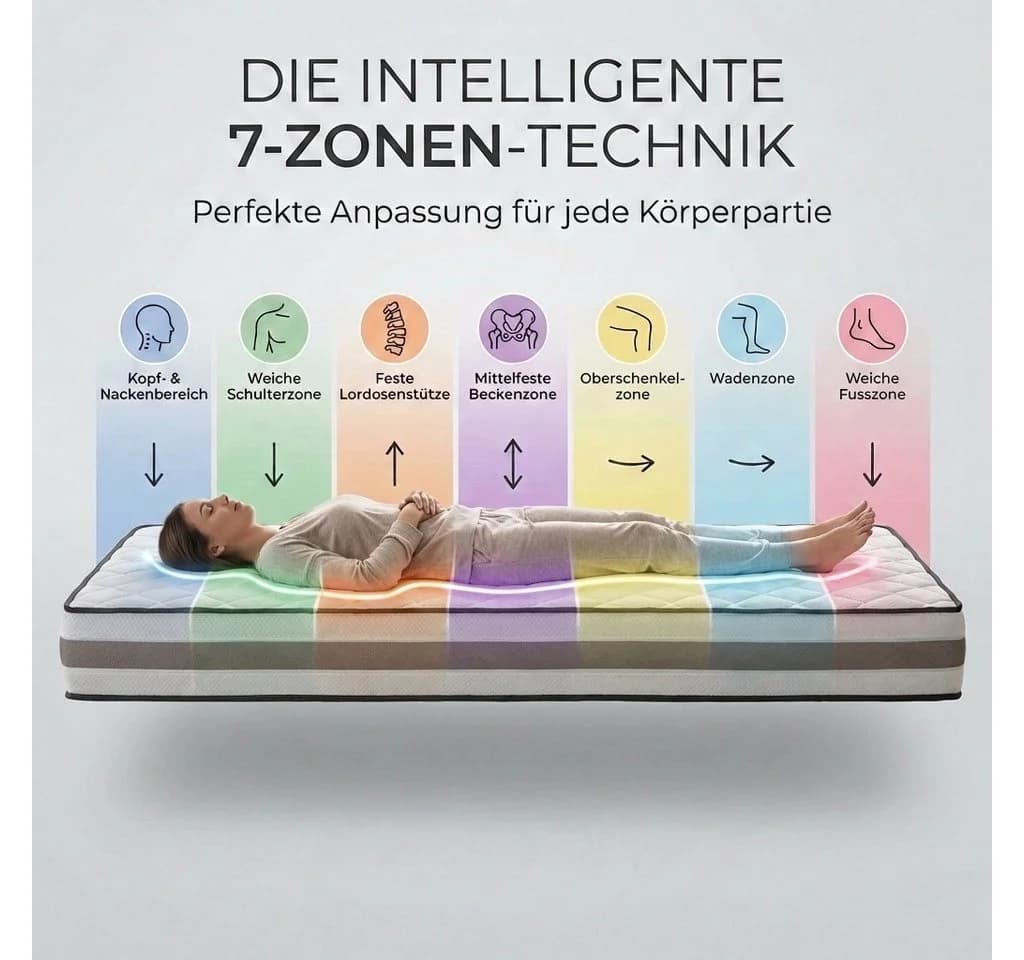 KNERST Hybridmatratze 25cm Wendematratze 7-Zonen Federkern