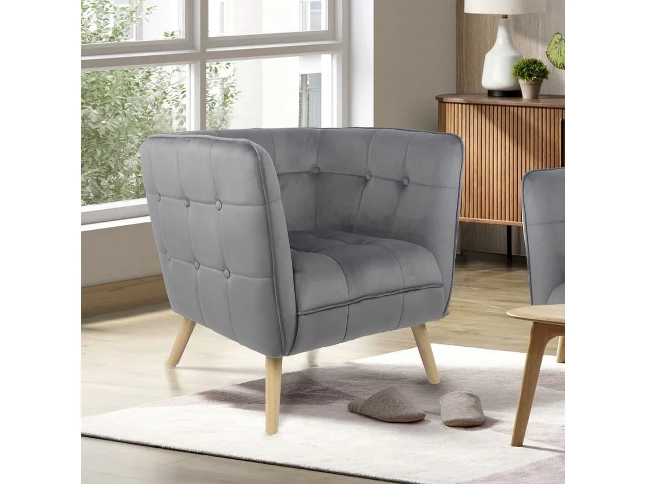 Happy Home Relaxsessel Grau Samtbezug mit Armlehne - Bild 2