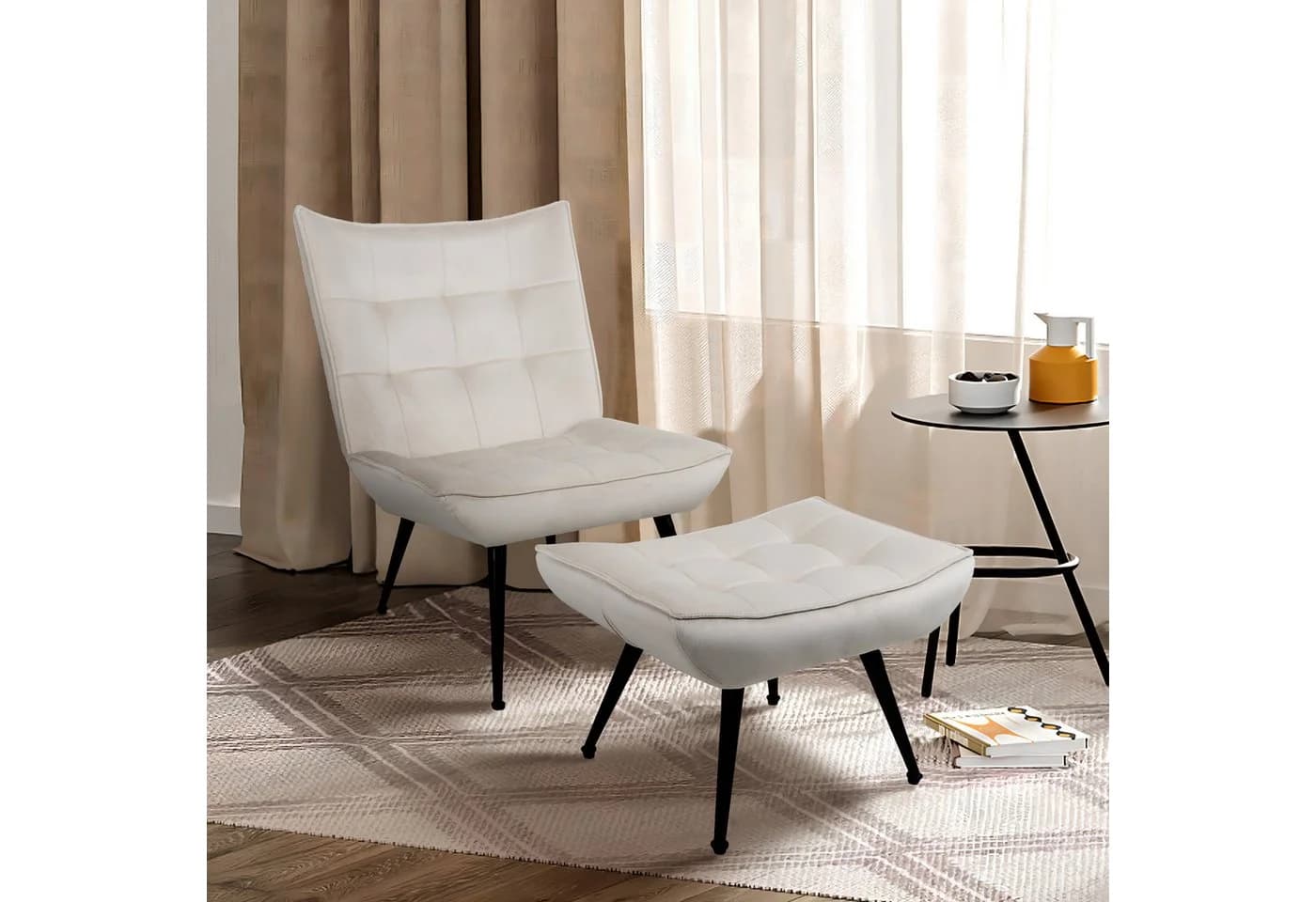 Happy Home Loungesessel Beige mit Fußhocker & verstellbaren Füßen