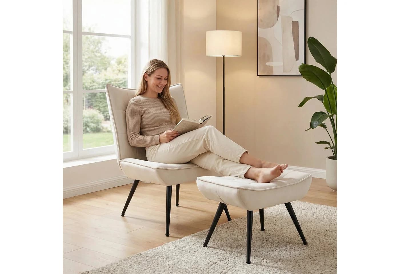 Happy Home Loungesessel Beige mit Fußhocker & verstellbaren Füßen - Bild 3