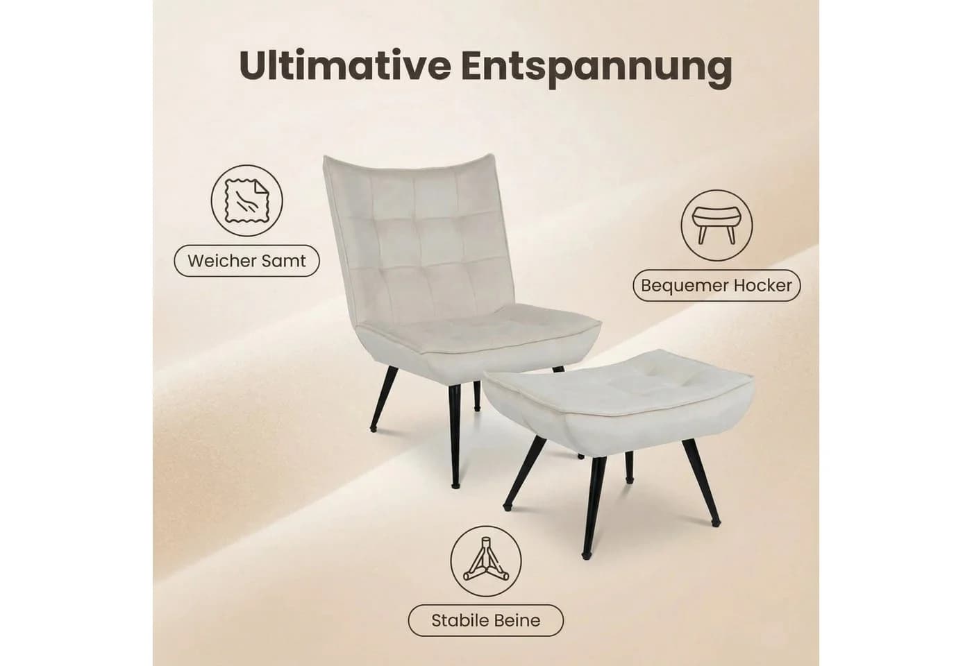 Happy Home Loungesessel Beige mit Fußhocker & verstellbaren Füßen - Bild 4