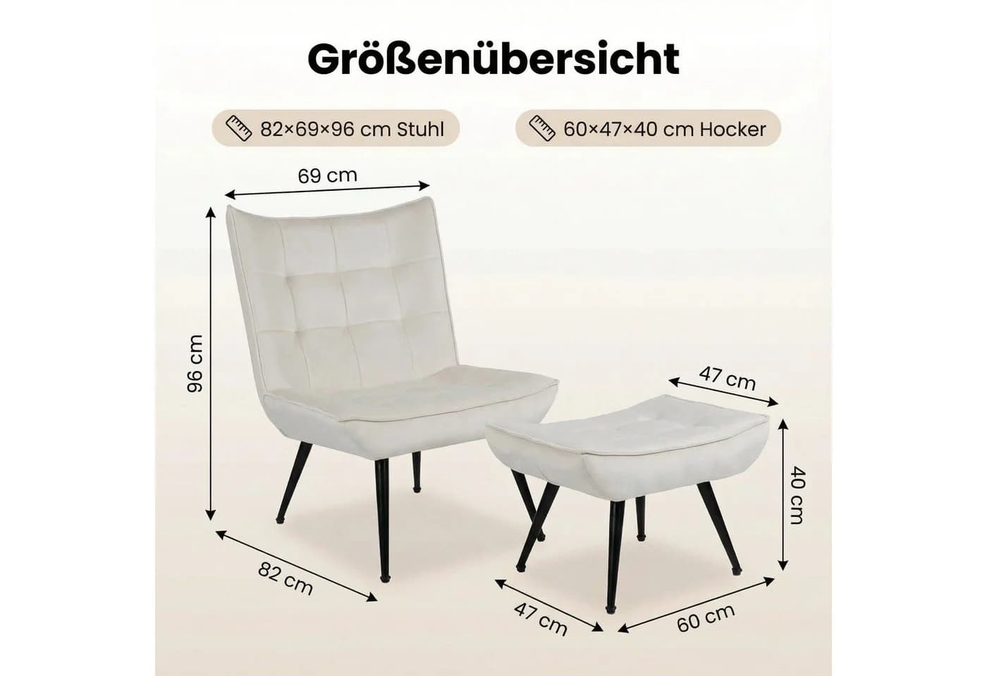 Happy Home Loungesessel Beige mit Fußhocker & verstellbaren Füßen - Bild 5