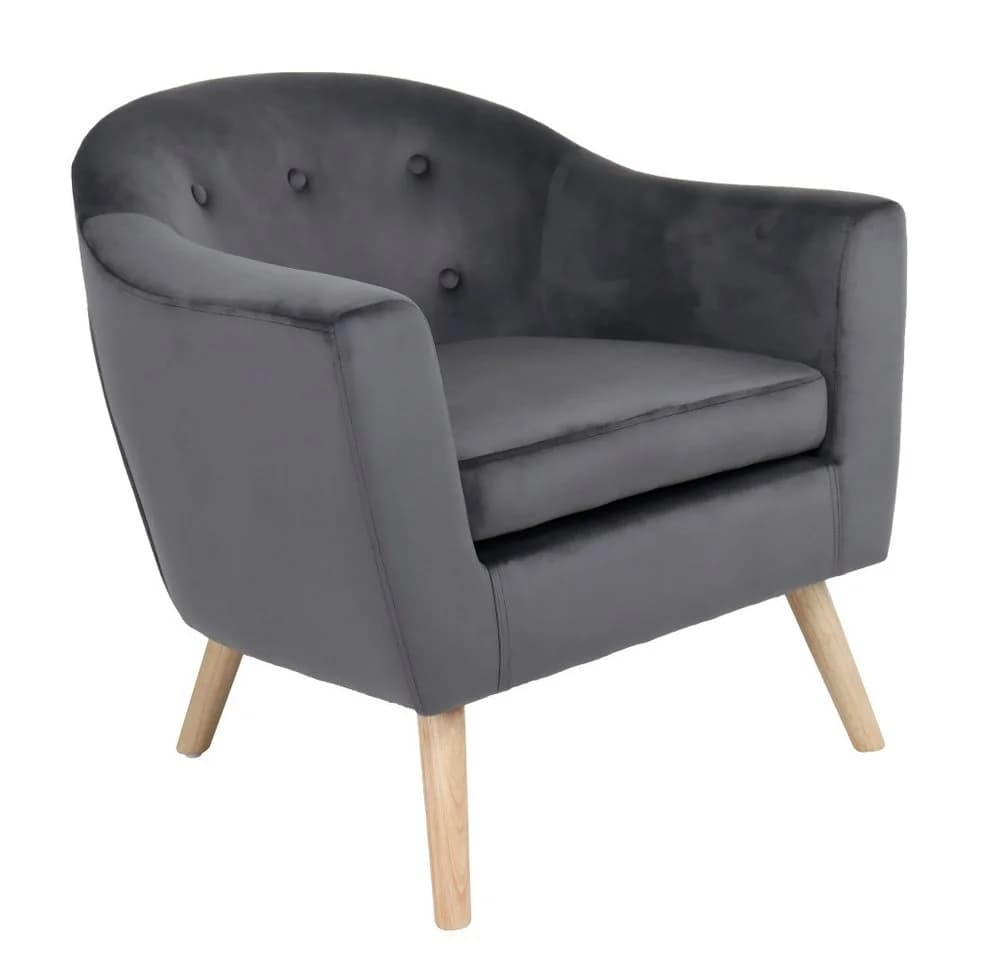 Happy Home Loungesessel Samtbezug grau mit Holzoptik-Beinen - Bild 5